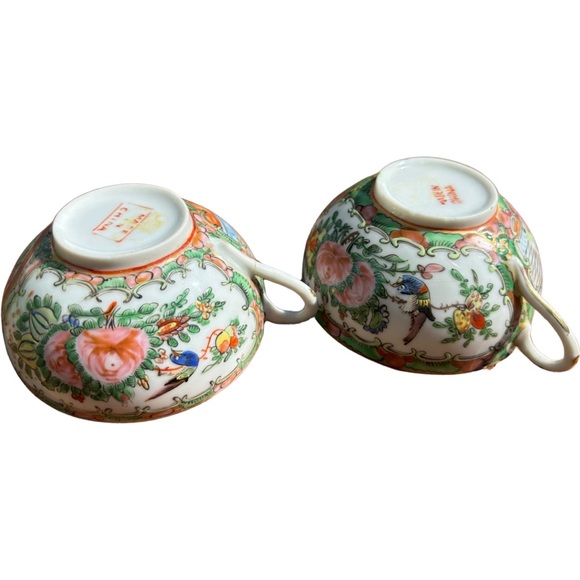 Pair of Chinese Rose Tea Cups - Picture 2 of 4